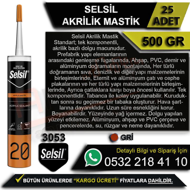 Selsil Akrilik Mastik 500 Gr Gri (25 Adet) - Mastik Çeşitleri